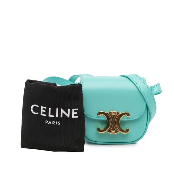 Pre-owned Celine Mini Shiny Calfskin Triomphe Crossbody Blue