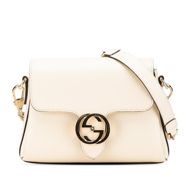 Pre-owned Gucci Small Dollar Calfskin Interlocking G Crossbody White
