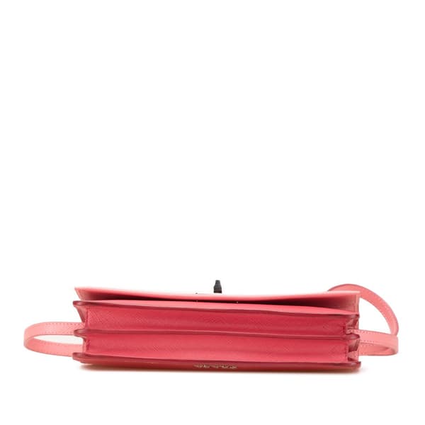 Pre-owned Prada Saffiano Turn Lock Wallet on Strap Pink