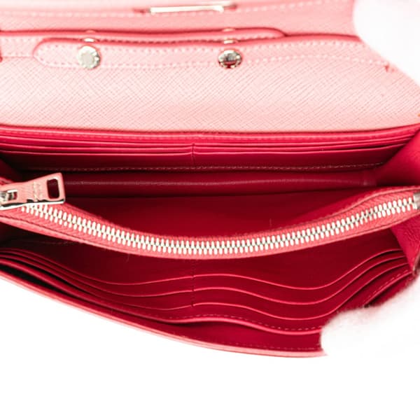 Pre-owned Prada Saffiano Turn Lock Wallet on Strap Pink