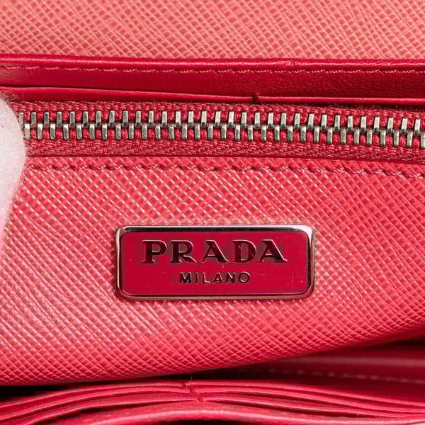 Pre-owned Prada Saffiano Turn Lock Wallet on Strap Pink