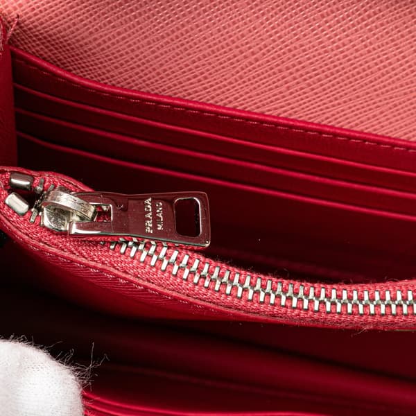 Pre-owned Prada Saffiano Turn Lock Wallet on Strap Pink