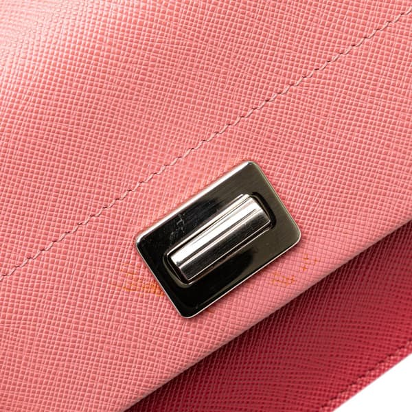 Pre-owned Prada Saffiano Turn Lock Wallet on Strap Pink