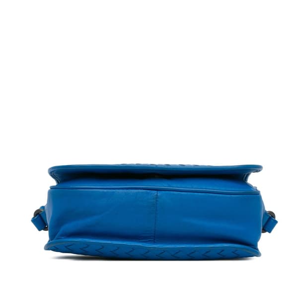 Pre-owned Bottega Veneta Nappa Intrecciato Flap Crossbody Blue