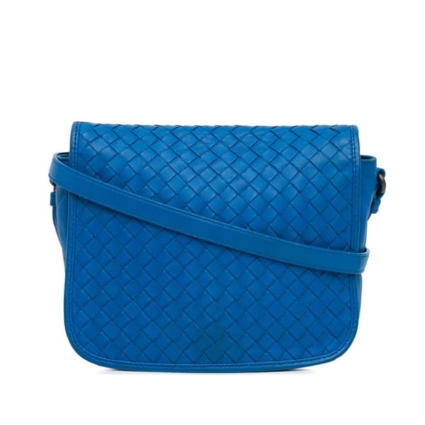 Pre-owned Bottega Veneta Nappa Intrecciato Flap Crossbody Blue