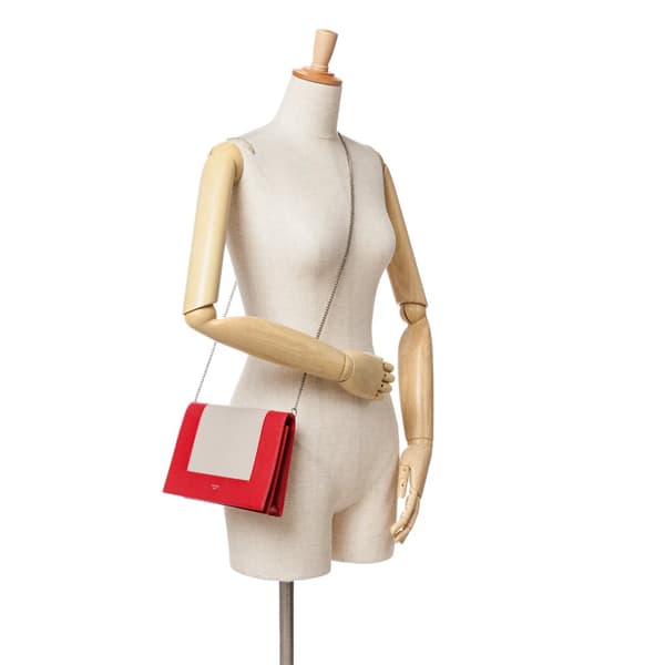 Pre-owned Celine Leather Frame Wallet on Chain Red