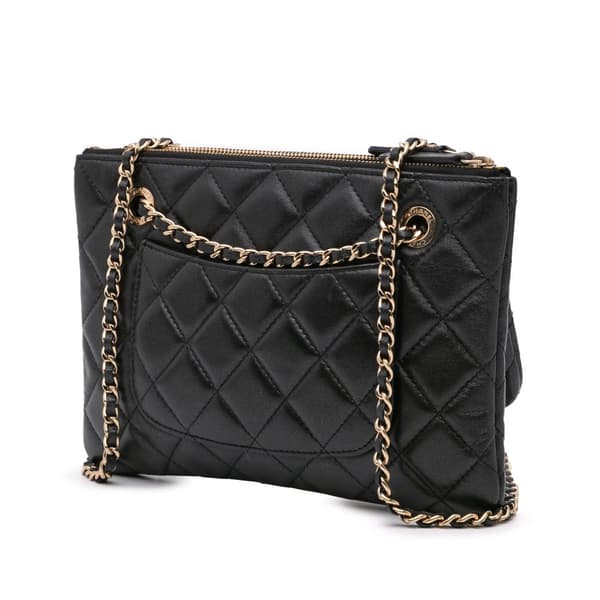 Pre-owned Chanel Quilted Lambskin Double Case with Chain Black