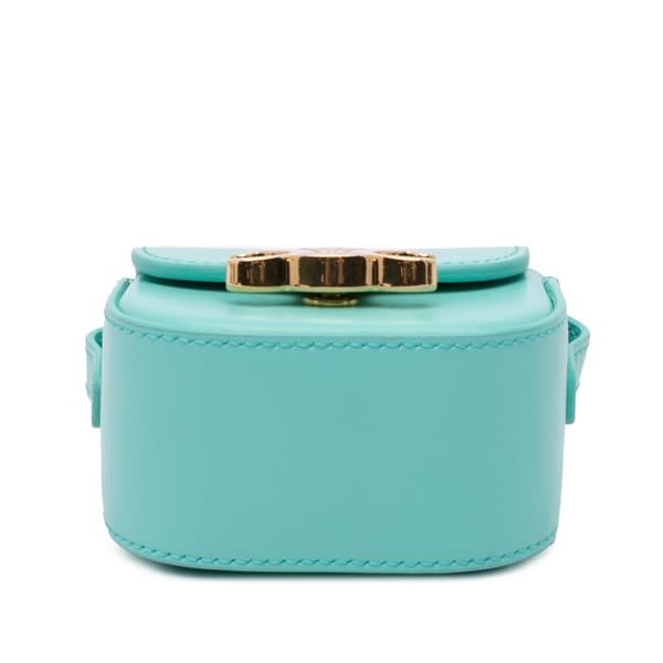 Pre-owned Celine Mini Shiny Calfskin Triomphe Crossbody Blue