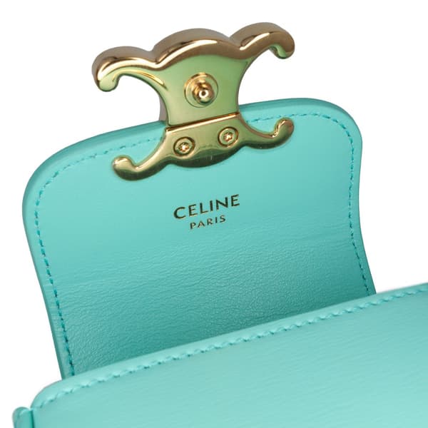 Pre-owned Celine Mini Shiny Calfskin Triomphe Crossbody Blue