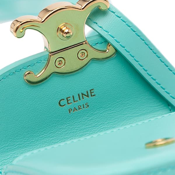 Pre-owned Celine Mini Shiny Calfskin Triomphe Crossbody Blue