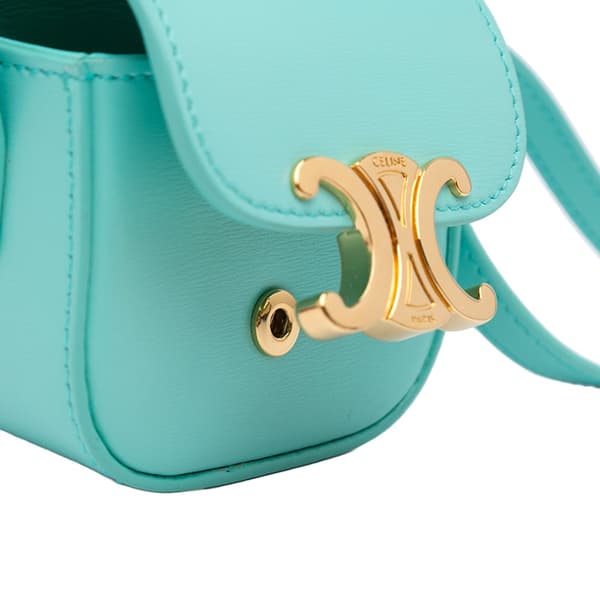 Pre-owned Celine Mini Shiny Calfskin Triomphe Crossbody Blue