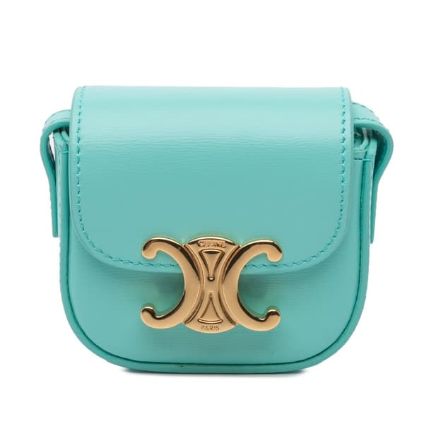 Pre-owned Celine Mini Shiny Calfskin Triomphe Crossbody Blue