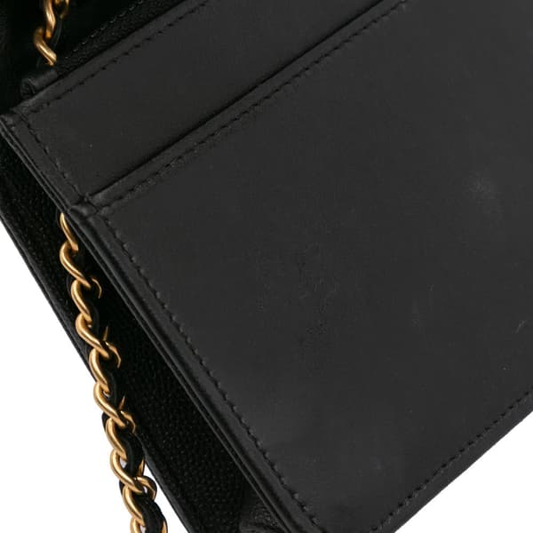 Pre-owned Chanel Quilted Caviar Boy Wallet on Chain Black