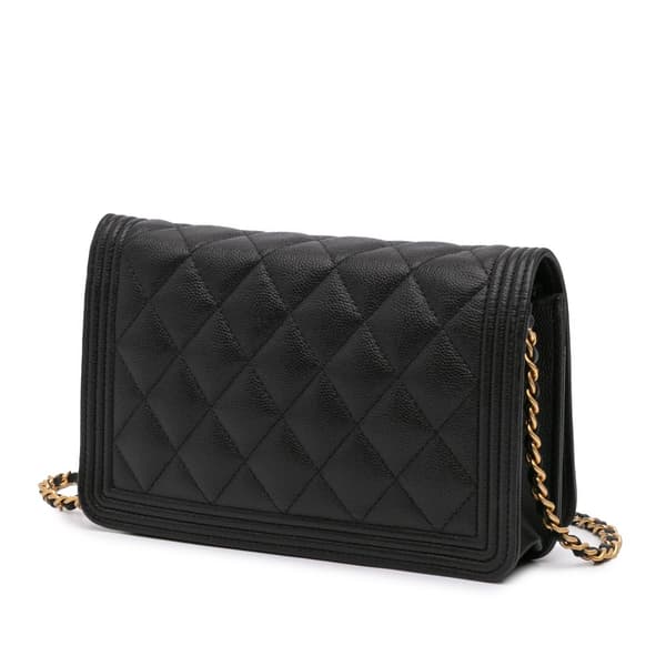 Pre-owned Chanel Quilted Caviar Boy Wallet on Chain Black