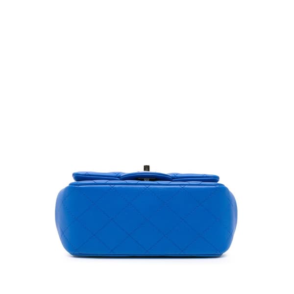 Pre-owned Chanel Mini Square Classic Lambskin Single Flap Blue