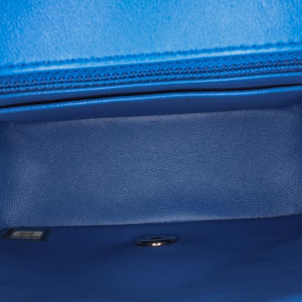 Pre-owned Chanel Mini Square Classic Lambskin Single Flap Blue