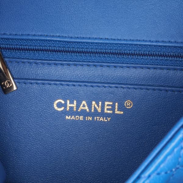 Pre-owned Chanel Mini Square Classic Lambskin Single Flap Blue