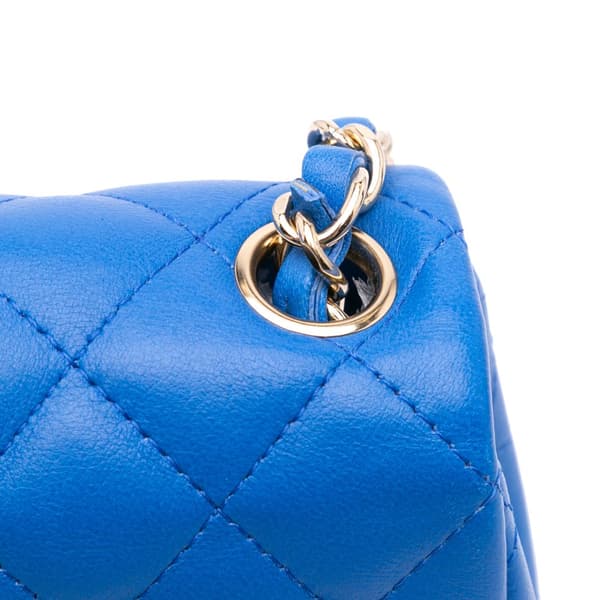 Pre-owned Chanel Mini Square Classic Lambskin Single Flap Blue