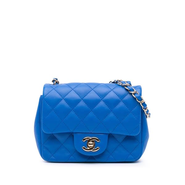 Pre-owned Chanel Mini Square Classic Lambskin Single Flap Blue