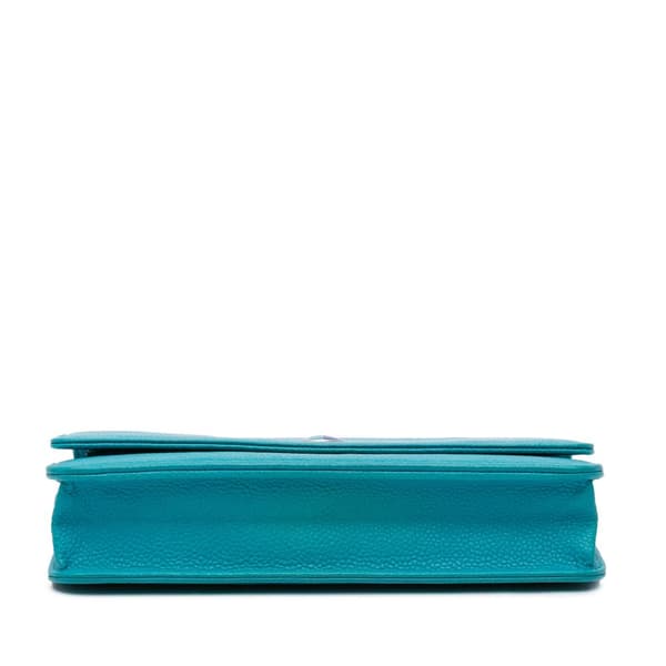 Pre-owned Chanel Caviar Bicolor CC Wallet On Chain Blue