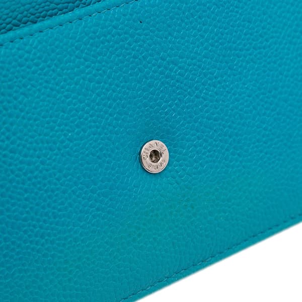 Pre-owned Chanel Caviar Bicolor CC Wallet On Chain Blue