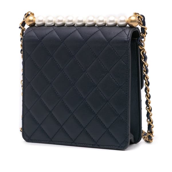 Pre-owned Chanel Small Lambskin Chic Pearls Flap Blue