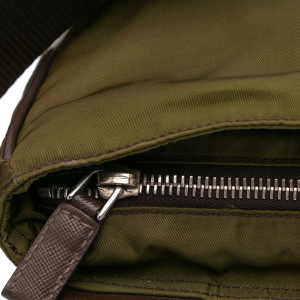 Pre-owned Prada Tessuto Zip Top Crossbody Green