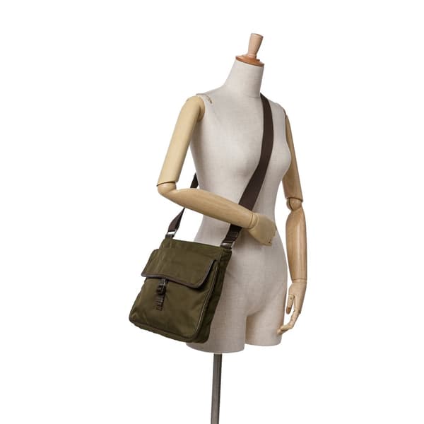 Pre-owned Prada Tessuto Zip Top Crossbody Green