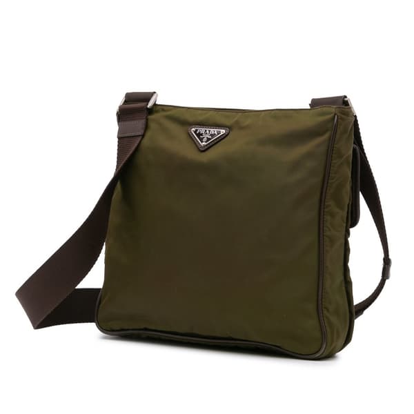 Pre-owned Prada Tessuto Zip Top Crossbody Green