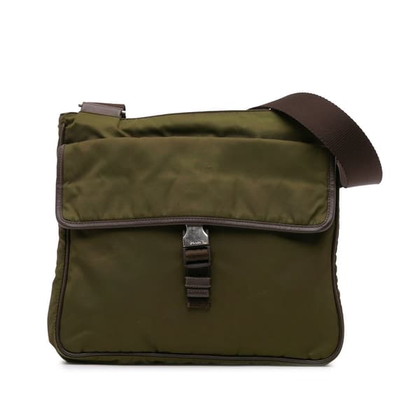 Pre-owned Prada Tessuto Zip Top Crossbody Green