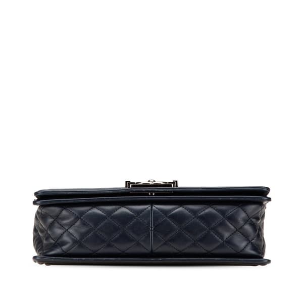 Pre-owned Chanel Old Medium Chevron and Diamond Quilted Lambskin Boy Flap Blue