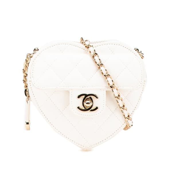 Pre-owned Chanel Mini Lambskin CC in Love Heart Crossbody White