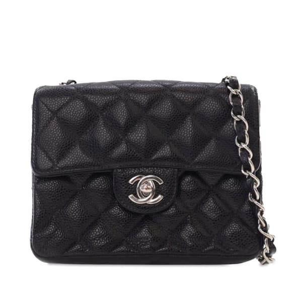 Pre-owned Chanel Mini Square Classic Quilted Caviar Flap Black