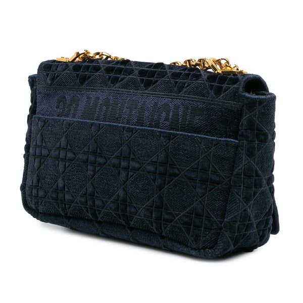 Pre-owned Dior Medium Velvet Cannage Caro Bag Blue