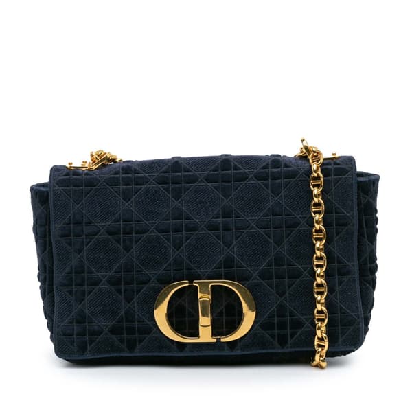 Pre-owned Dior Medium Velvet Cannage Caro Bag Blue