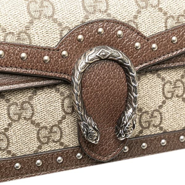 Pre-owned Gucci Super Mini GG Supreme Studs Dionysus Crossbody Brown