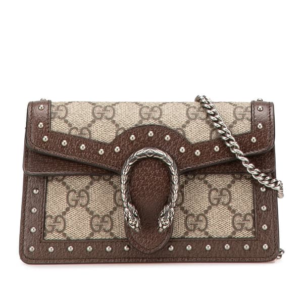 Pre-owned Gucci Super Mini GG Supreme Studs Dionysus Crossbody Brown