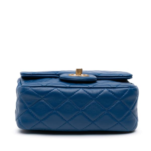 Pre-owned Chanel Mini Square Classic Lambskin Pearl Crush Single Flap Blue