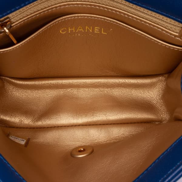 Pre-owned Chanel Mini Square Classic Lambskin Pearl Crush Single Flap Blue