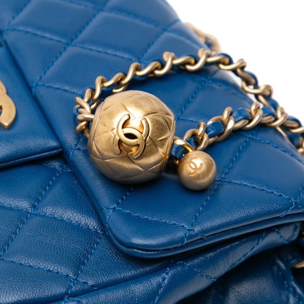 Pre-owned Chanel Mini Square Classic Lambskin Pearl Crush Single Flap Blue