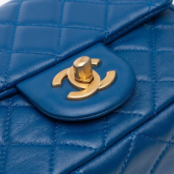 Pre-owned Chanel Mini Square Classic Lambskin Pearl Crush Single Flap Blue