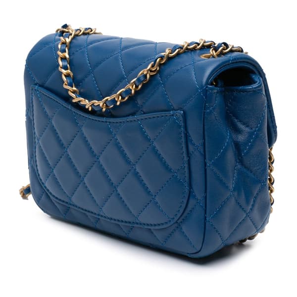 Pre-owned Chanel Mini Square Classic Lambskin Pearl Crush Single Flap Blue