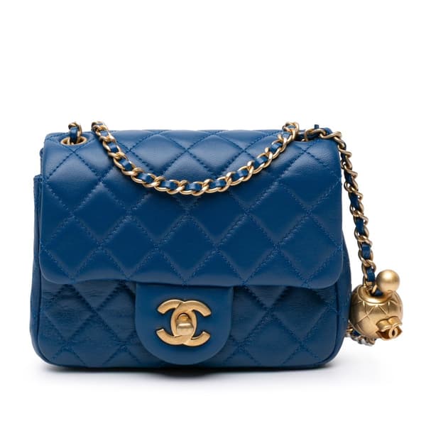 Pre-owned Chanel Mini Square Classic Lambskin Pearl Crush Single Flap Blue