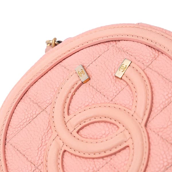 Pre-owned Chanel Caviar CC Filigree Round Crossbody Pink