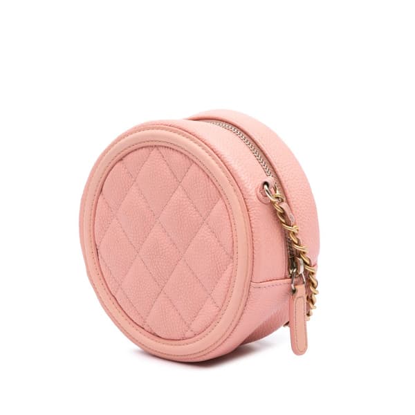 Pre-owned Chanel Caviar CC Filigree Round Crossbody Pink