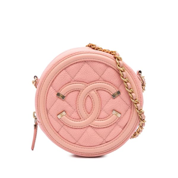 Pre-owned Chanel Caviar CC Filigree Round Crossbody Pink