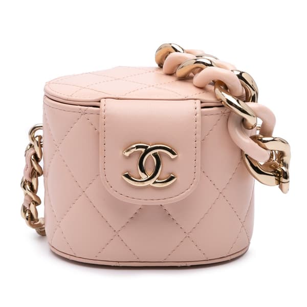 Pre-owned Chanel Mini Lambskin Elegant Chain Vanity Case Pink