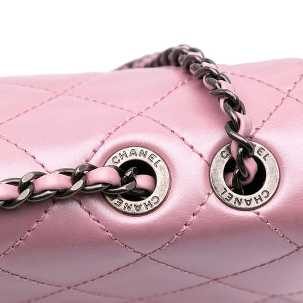 Pre-owned Chanel Medium CC Quilted Metallic Calfskin Coco Pleats Flap Pink