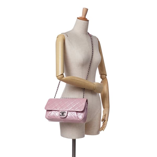 Pre-owned Chanel Medium CC Quilted Metallic Calfskin Coco Pleats Flap Pink