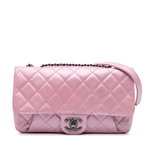 Pre-owned Chanel Medium CC Quilted Metallic Calfskin Coco Pleats Flap Pink